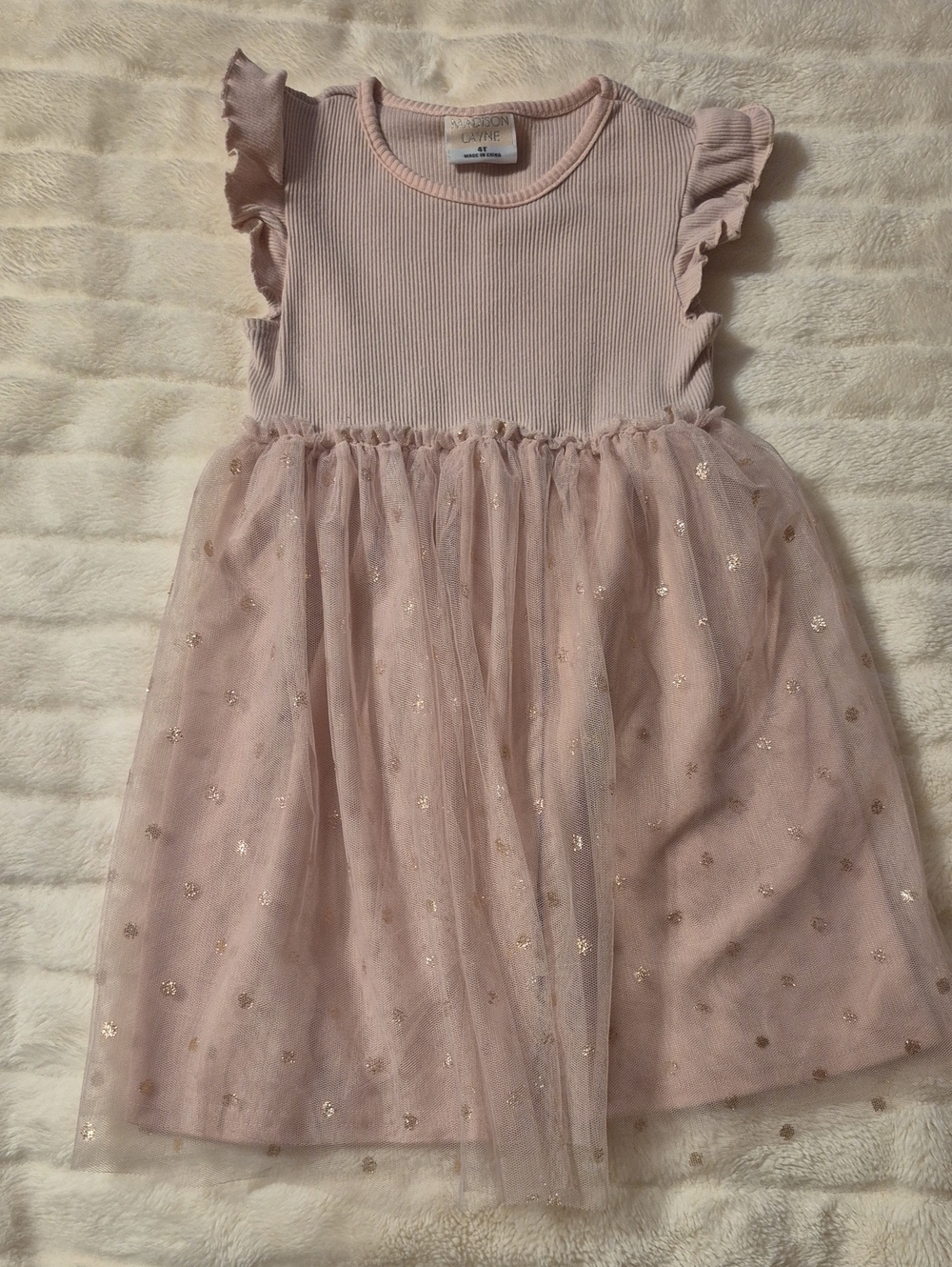 Madison Layne Pink Tulle Flutter-Sleeve Girls Dress